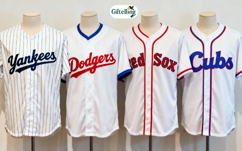 Lineup of most popular MLB team jerseys including Yankees, Dodgers, Red Sox, and Cubs designs