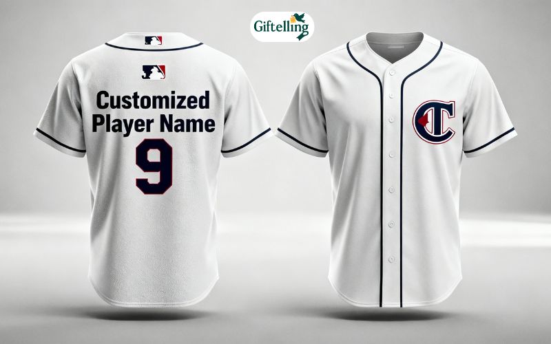 MLB baseball jerseys showing customization options with player names versus blank team designs