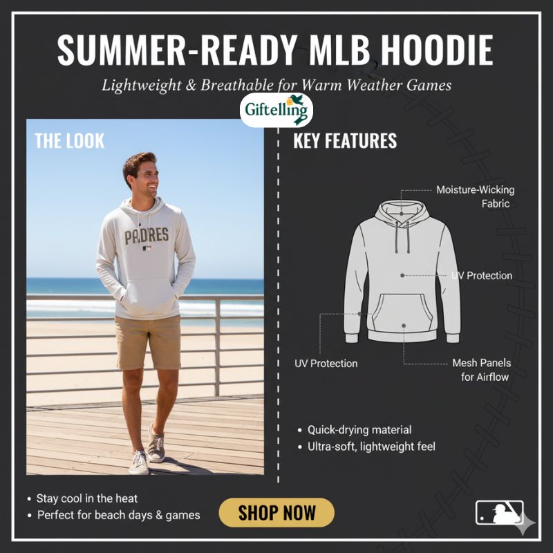 Lightweight summer MLB baseball hoodie in breathable fabric perfect for warm weather games