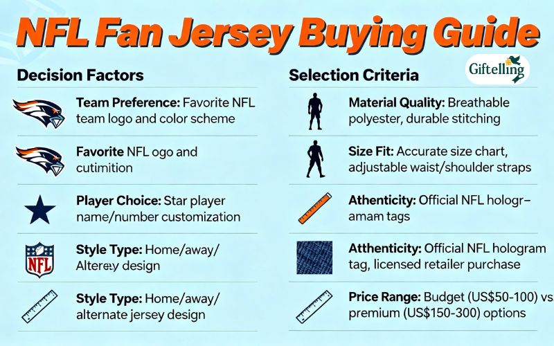 NFL fan jersey buying guide showing decision factors and selection criteria