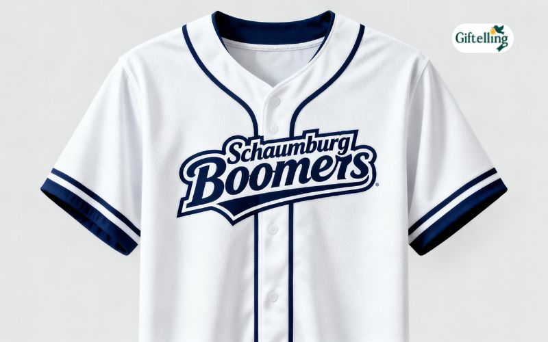 Schaumburg Boomers official home white baseball jersey with team logo and navy trim