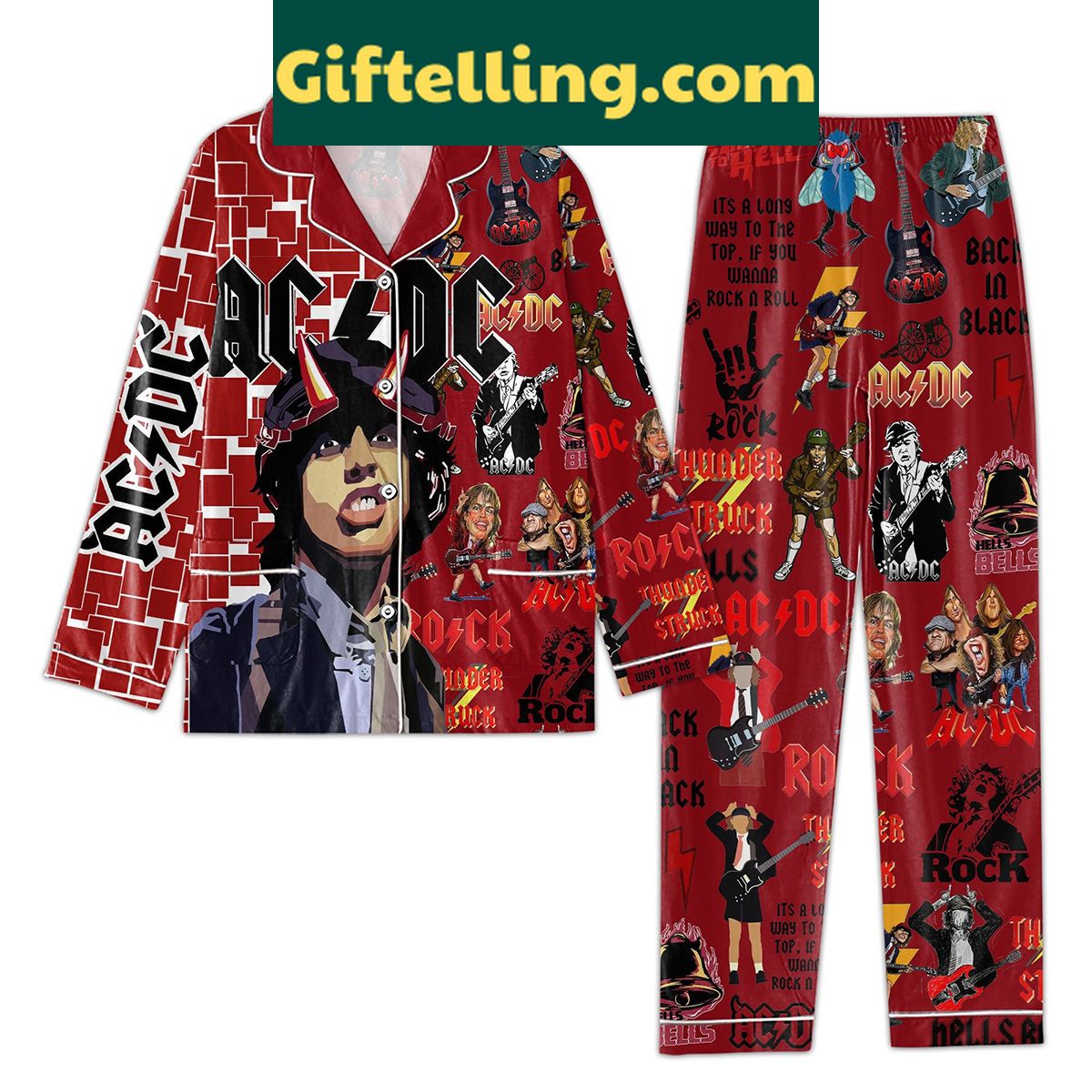 acdc-back-in-black-thunder-truck-pajamas-set-for-men-1 ACDC Back In Black Thunder product image showing design and team colors