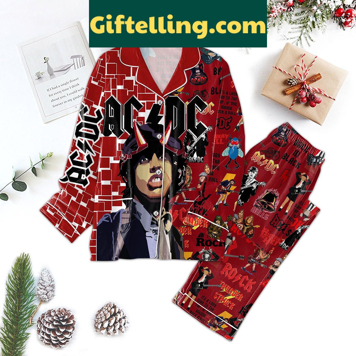 acdc-back-in-black-thunder-truck-pajamas-set-for-men-2 ACDC Back In Black Thunder product image showing design and team colors