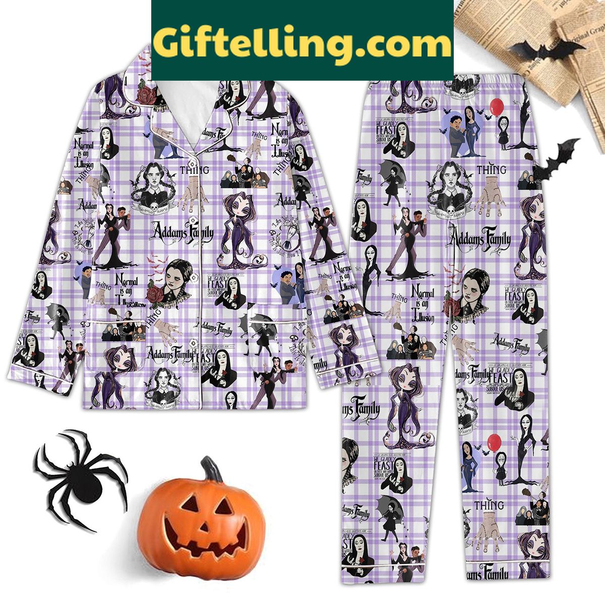 addams-family-normal-is-an-illusion-pajamas-set-unique-cartoon-print-sleepwear-for-men-and-women-2 Addams Family Normal Is An Illusion Pajamas Set, Cartoon Print Sleepwear