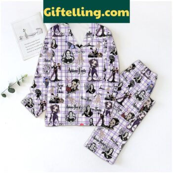 Addams Family Normal Is An Illusion Pajamas Set, Cartoon Print Sleepwear