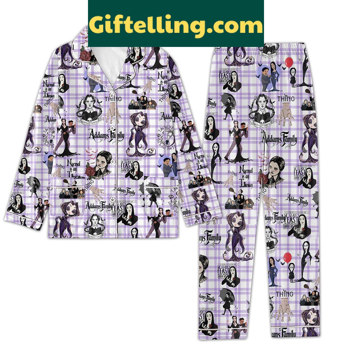 addams-family-normal-is-an-illusion-pajamas-set-unique-cartoon-print-sleepwear-for-men-and-women-4 Addams Family Normal Is An Illusion Pajamas Set, Cartoon Print Sleepwear