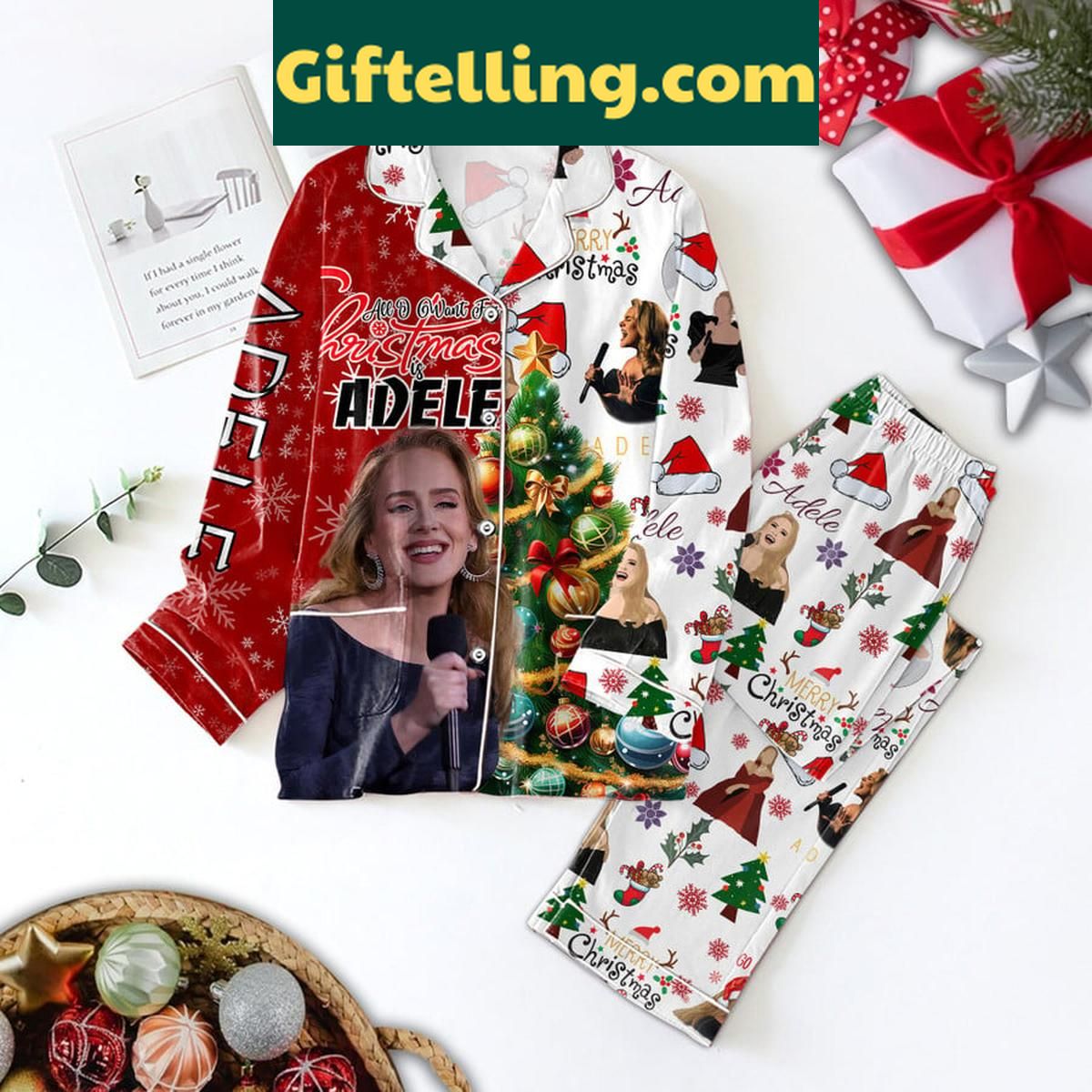 Adele Is All I Want For Christmas 2024 Polyester Pajamas Set Adele Christmas Pajamas 2024 Polyester PJs Set