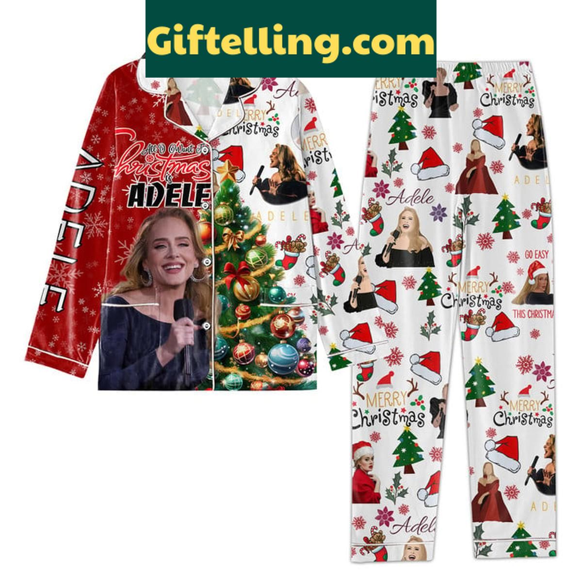 Adele Is All I Want For Christmas 2024 Polyester Pajamas Set Adele Christmas Pajamas 2024 Polyester PJs Set