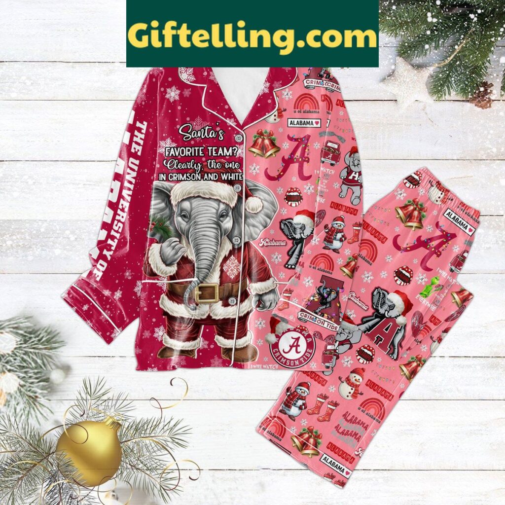 Alabama Crimson Tide Christmas silk pajamas set