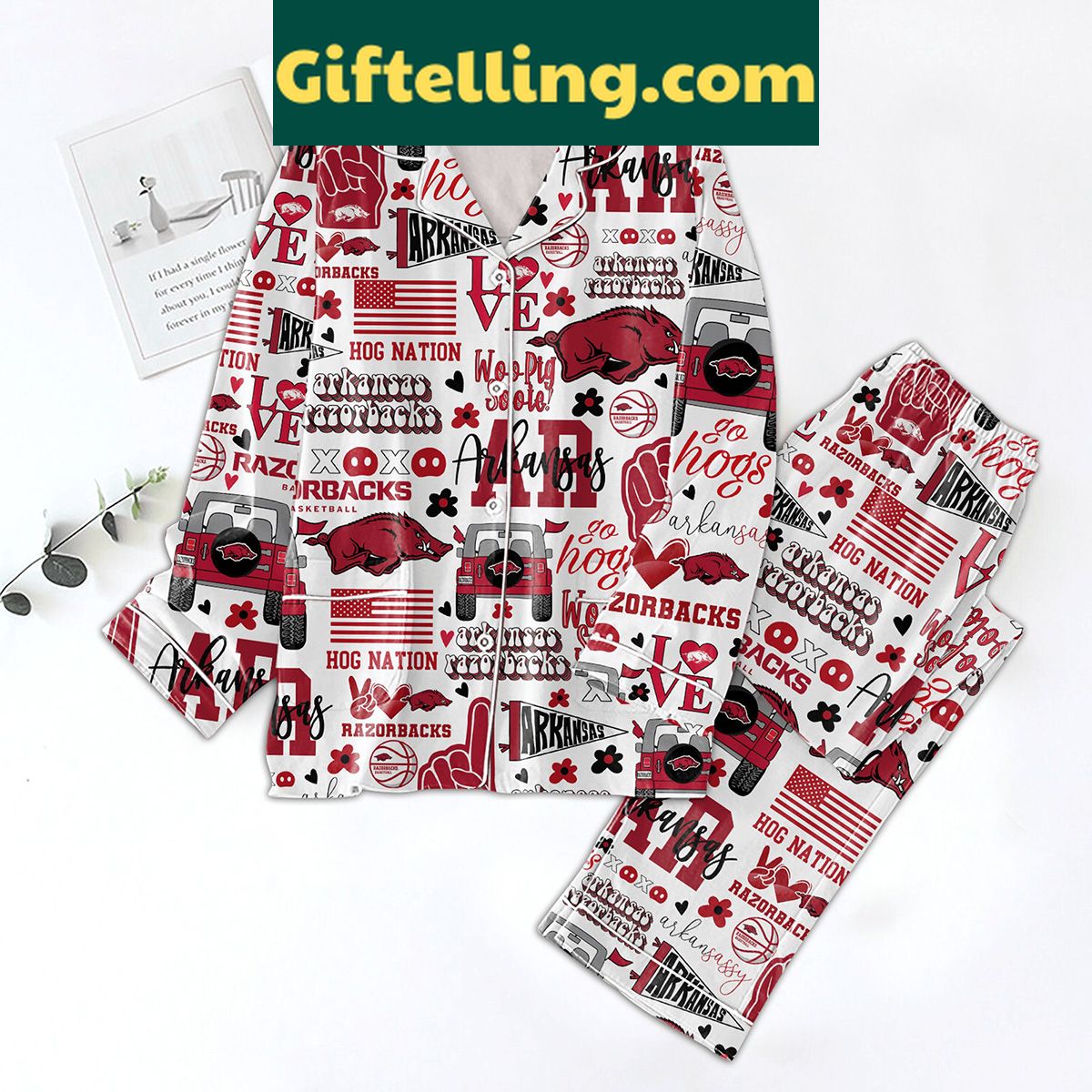 arkansas-razorbacks-go-hogs-polyester-pajamas-set-for-adults-1 Arkansas Razorbacks Go Hogs Polyester Pajamas Set