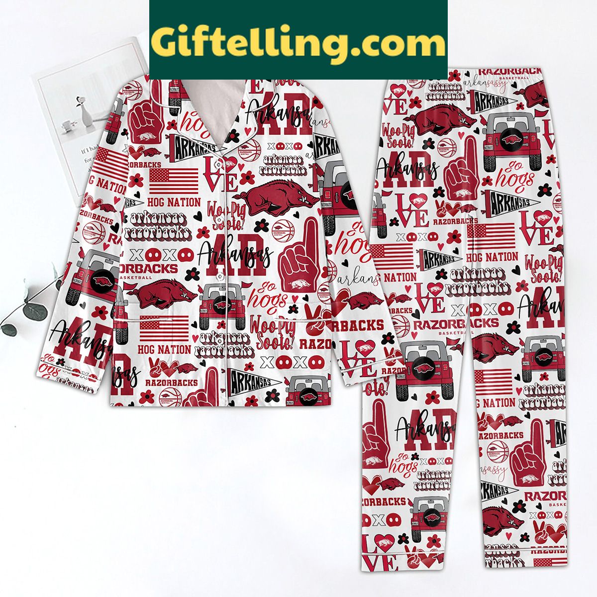 arkansas-razorbacks-go-hogs-polyester-pajamas-set-for-adults-2 Arkansas Razorbacks Go Hogs Polyester Pajamas Set