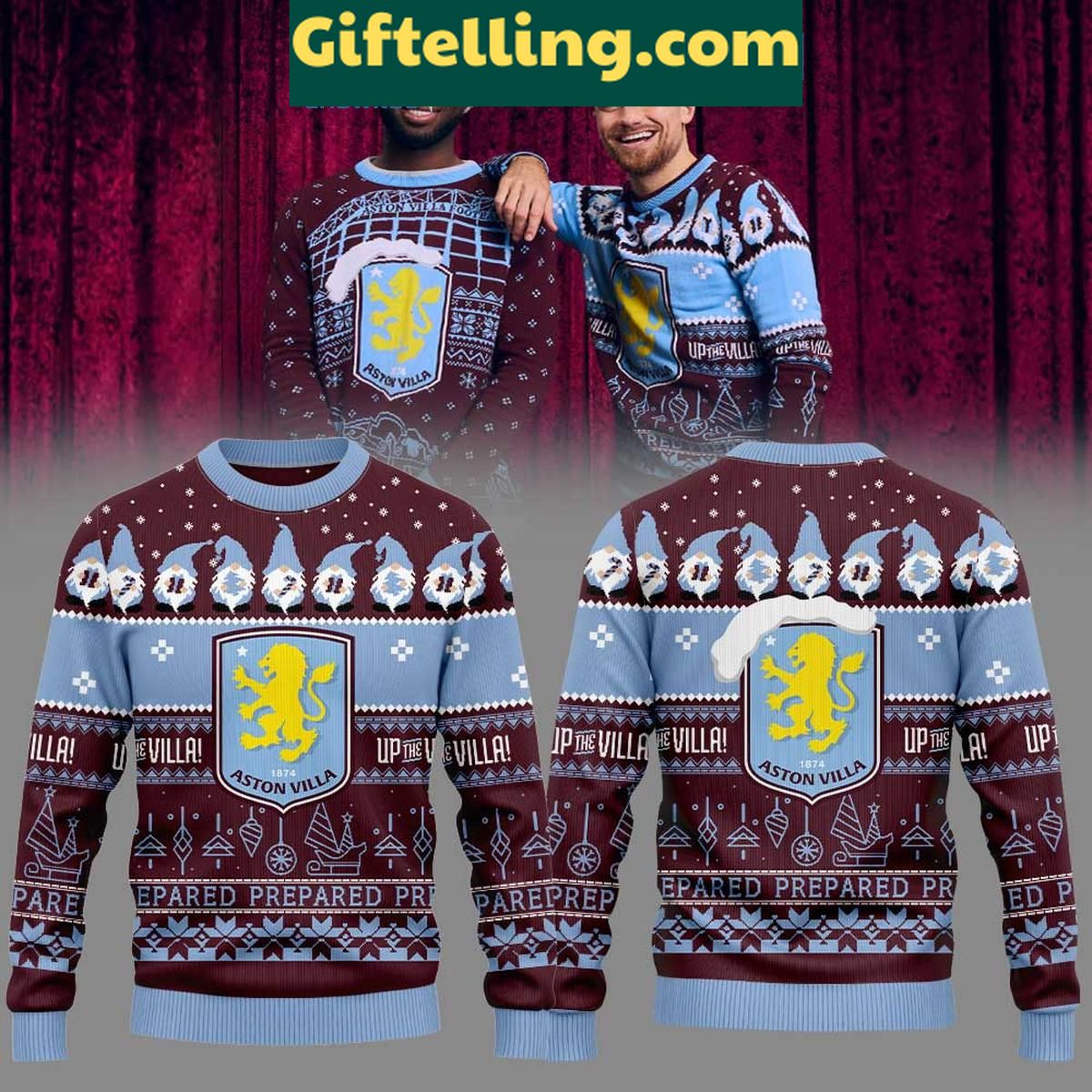 Aston Villa Gnome Christmas Jumper Ugly Sweater Xmas Gift Aston Villa gnome Christmas jumper ugly sweater