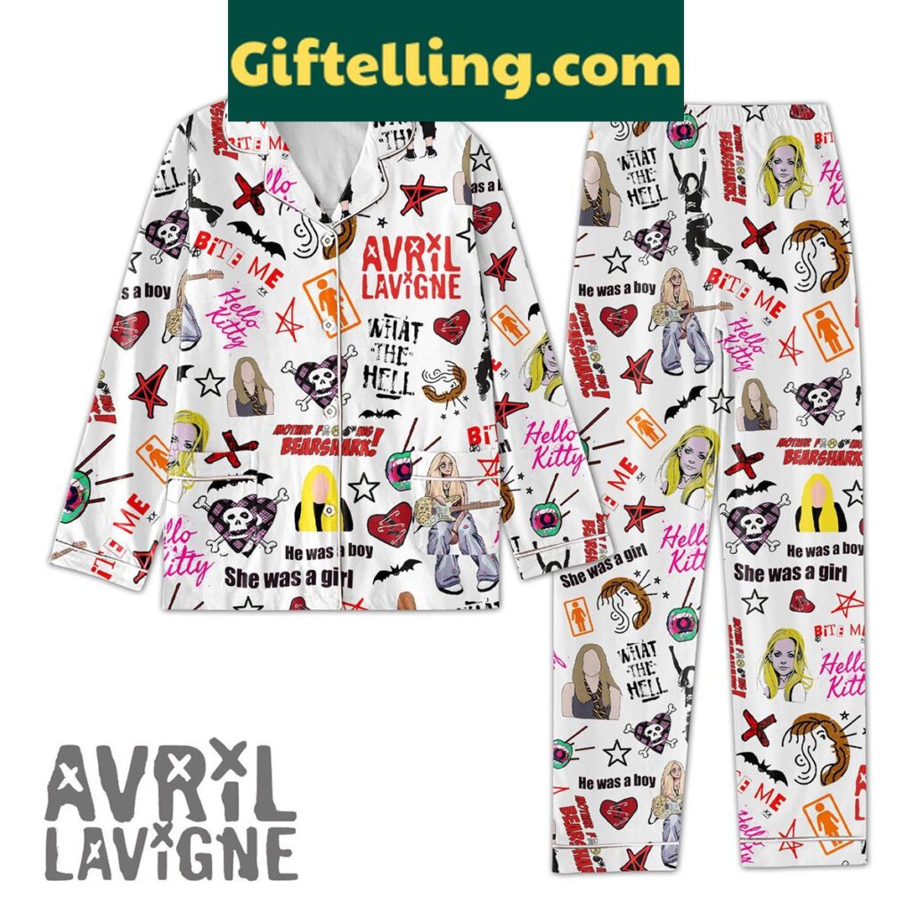Avril Lavigne What The Hell She Was A Girl Pajamas Set for women in black and red