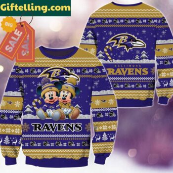 Baltimore Ravens NFL Mickey Minnie Ugly Christmas Sweater