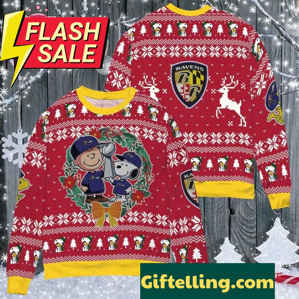 Baltimore Ravens NFL Snoopy Charates Ugly Christmas Sweater