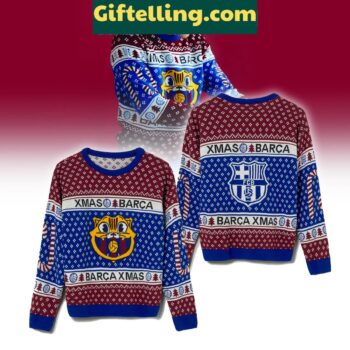 Barcelona Ugly Sweater, Unique Christmas Gift for Football Fans
