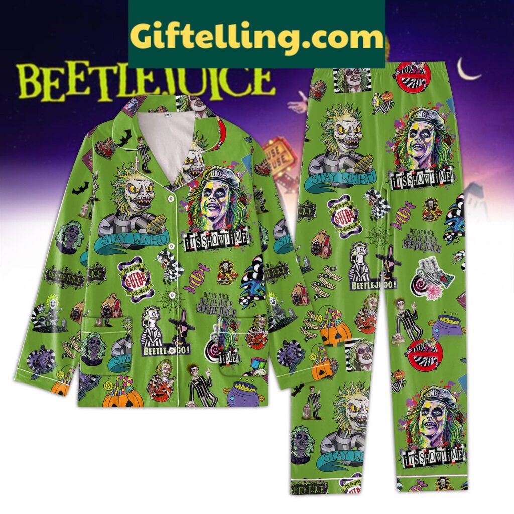 Beetlejuice It's Show Time Green Design Pajamas Set