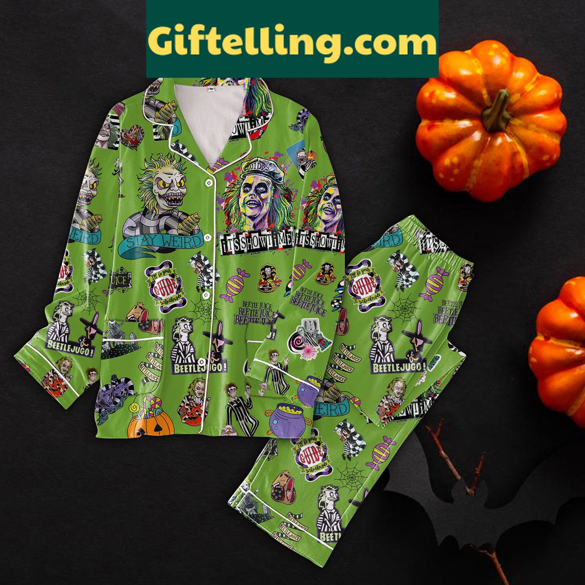 beetlejuice-pajamas-set-its-show-time-green-design-2 Beetlejuice It's Show Time Green Design Pajamas Set