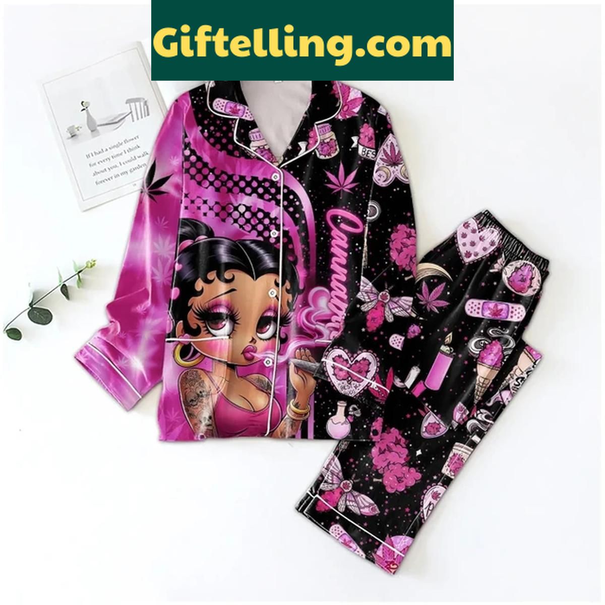 Betty Boop High Spirit For Cannabitch Polyester Pajamas Set Betty Boop High Spirit Poly Pajamas Set, cannabitch-themed loungewear