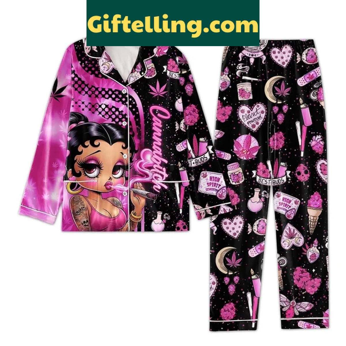 Betty Boop High Spirit For Cannabitch Polyester Pajamas Set Betty Boop High Spirit Poly Pajamas Set, cannabitch-themed loungewear