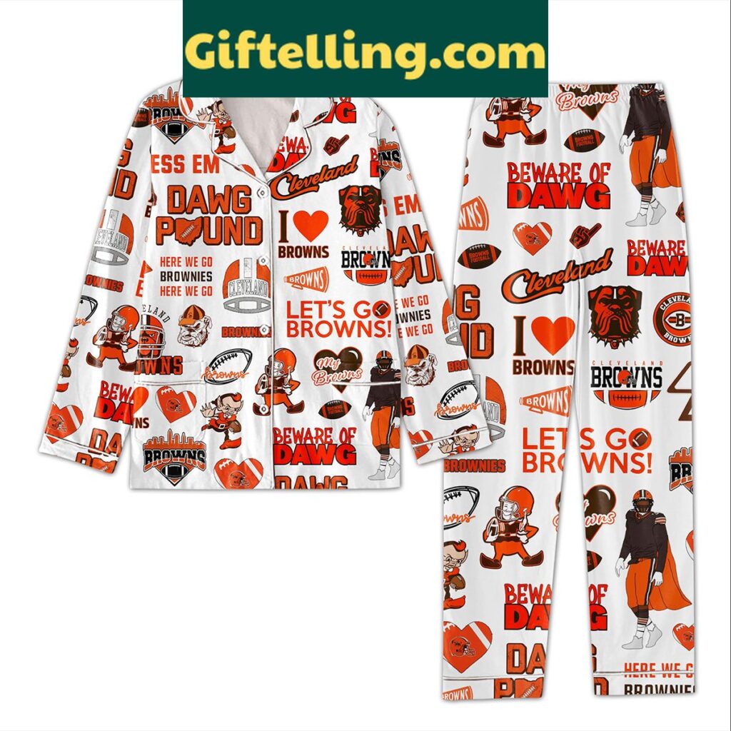 Cleveland Browns Beware Of Dawg Polyester Pajamas Set for Men and Women