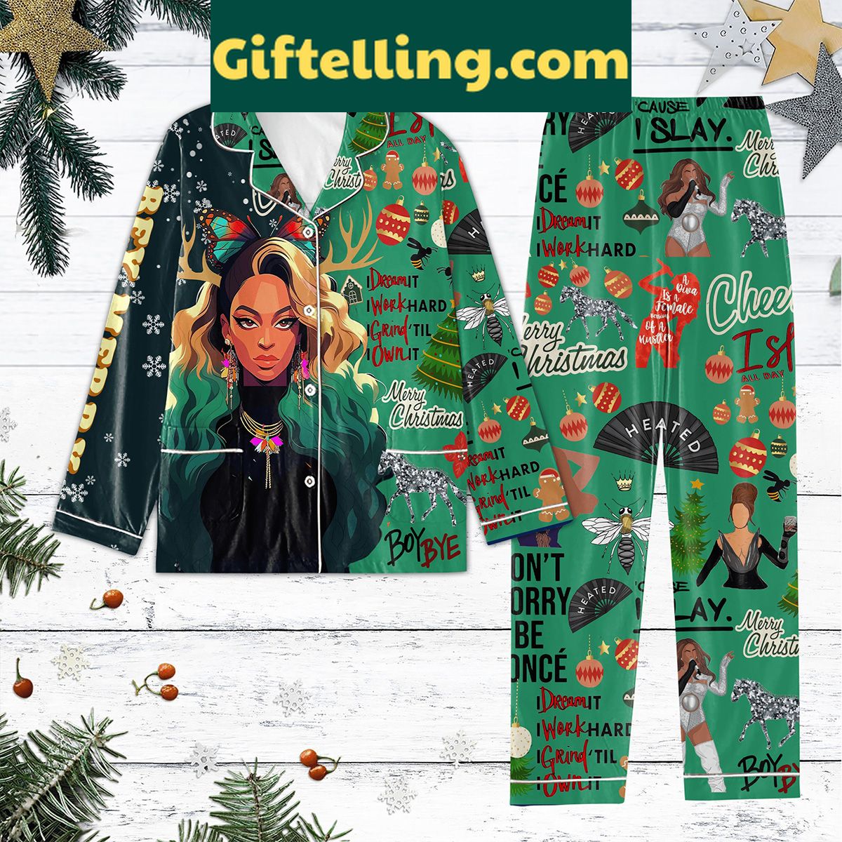 beyonce-pajamas-set-i-dream-it-i-work-hard-i-grind-til-i-own-it-comfortable-loungewear-2 Beyonce Pajamas Set with I Dream It I Work Hard I Grind Til I Own It slogan