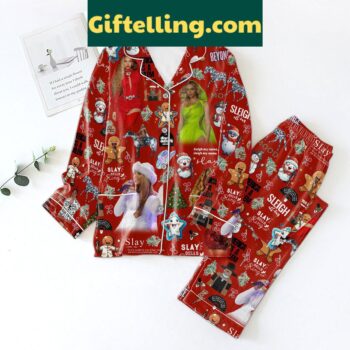 Beyonce Sleigh My Name Slay Bells Ring Pajamas Set - red and white holiday-themed pajama set