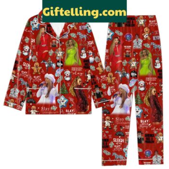 Beyonce Sleigh My Name Slay Bells Ring Pajamas Set - red and white holiday-themed pajama set