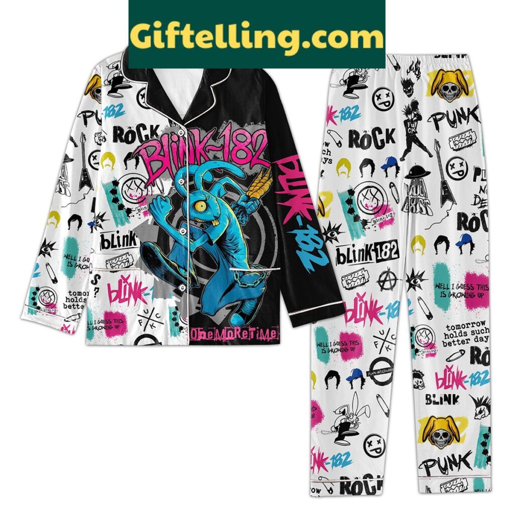 Blink 182 One More Time Tomorrow Pajamas Set for adults, featuring lyrics and graphics
