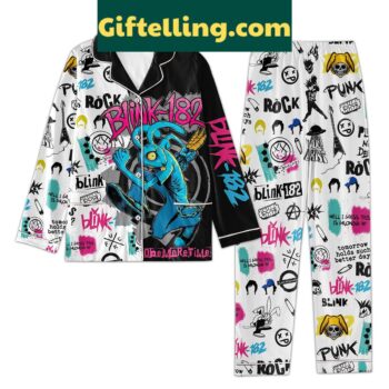 Blink 182 One More Time Tomorrow Pajamas Set for adults, featuring lyrics and graphics