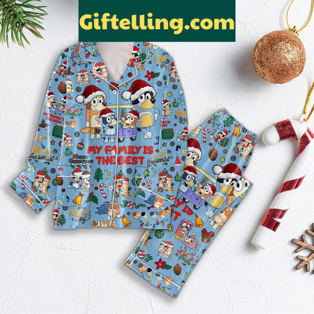 Bluey My Family Is The Best Merry Christmas Pajamas Set for kids and adults