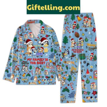 Bluey My Family Is The Best Merry Christmas Pajamas Set for kids and adults