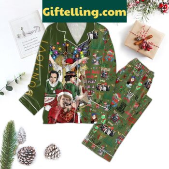 Bon Jovi Jingle Bell Rock Pajamas Set, holiday-themed pajamas featuring a fun design inspired by the iconic rock band