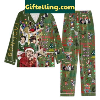 Bon Jovi Jingle Bell Rock Pajamas Set, holiday-themed pajamas featuring a fun design inspired by the iconic rock band