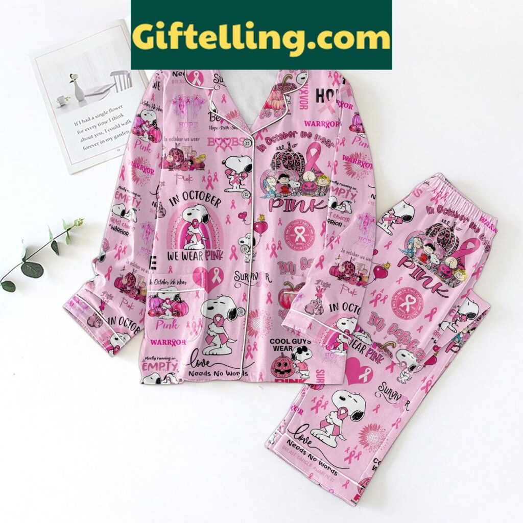Snoopy Cool Guys Wear Pink Breast Cancer Awareness Pajamas Set for Men