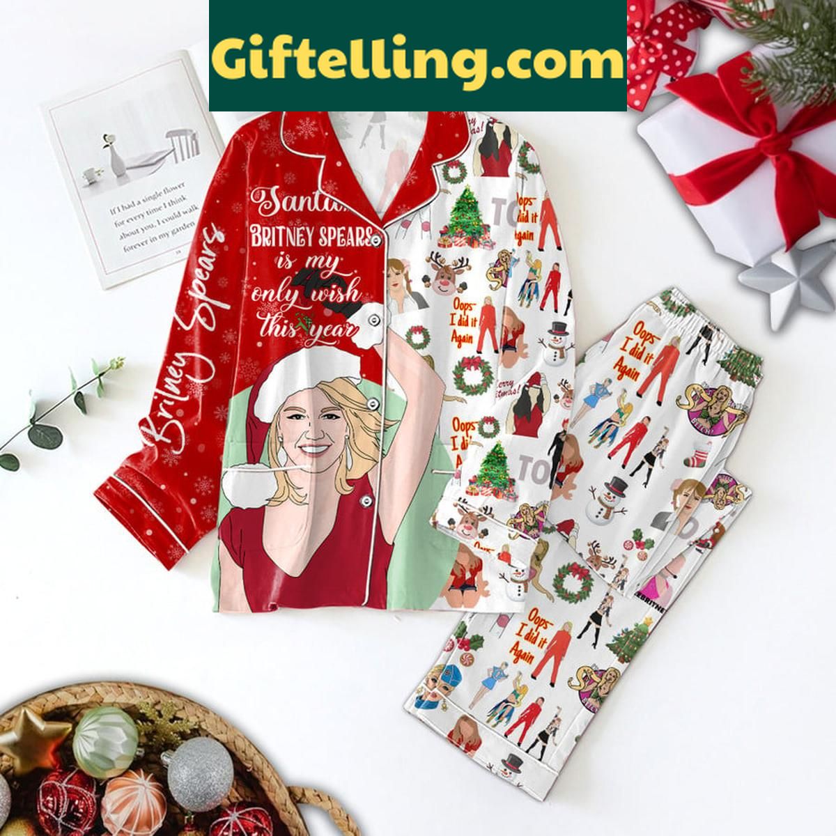 Britney Spears Is My Only Wish This Year Christmas Polyester Pajamas Set Britney Spears Christmas Pajamas Set with fun quote design