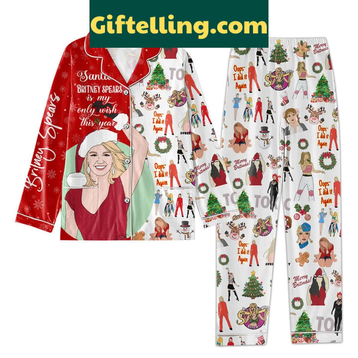 Britney Spears Is My Only Wish This Year Christmas Polyester Pajamas Set Britney Spears Christmas Pajamas Set with fun quote design
