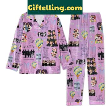 BTS Love Yourself Polyester Pajamas Set with coordinating top, bottom, and matching bag