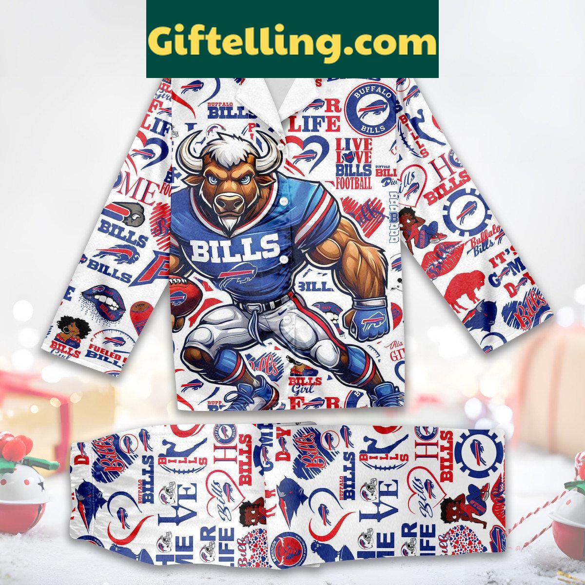 Buffalo Bills Love For Life 2024 Christmas Polyester Pajamas Set Buffalo Bills Christmas Polyester Pajamas Set with Love For Life 2024 design
