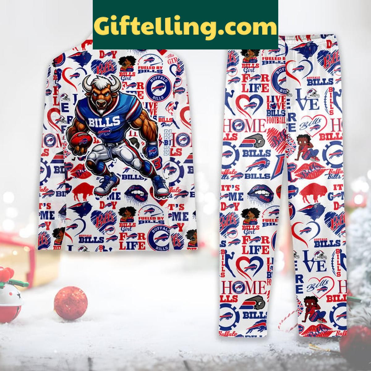 Buffalo Bills Love For Life 2024 Christmas Polyester Pajamas Set Buffalo Bills Christmas Polyester Pajamas Set with Love For Life 2024 design