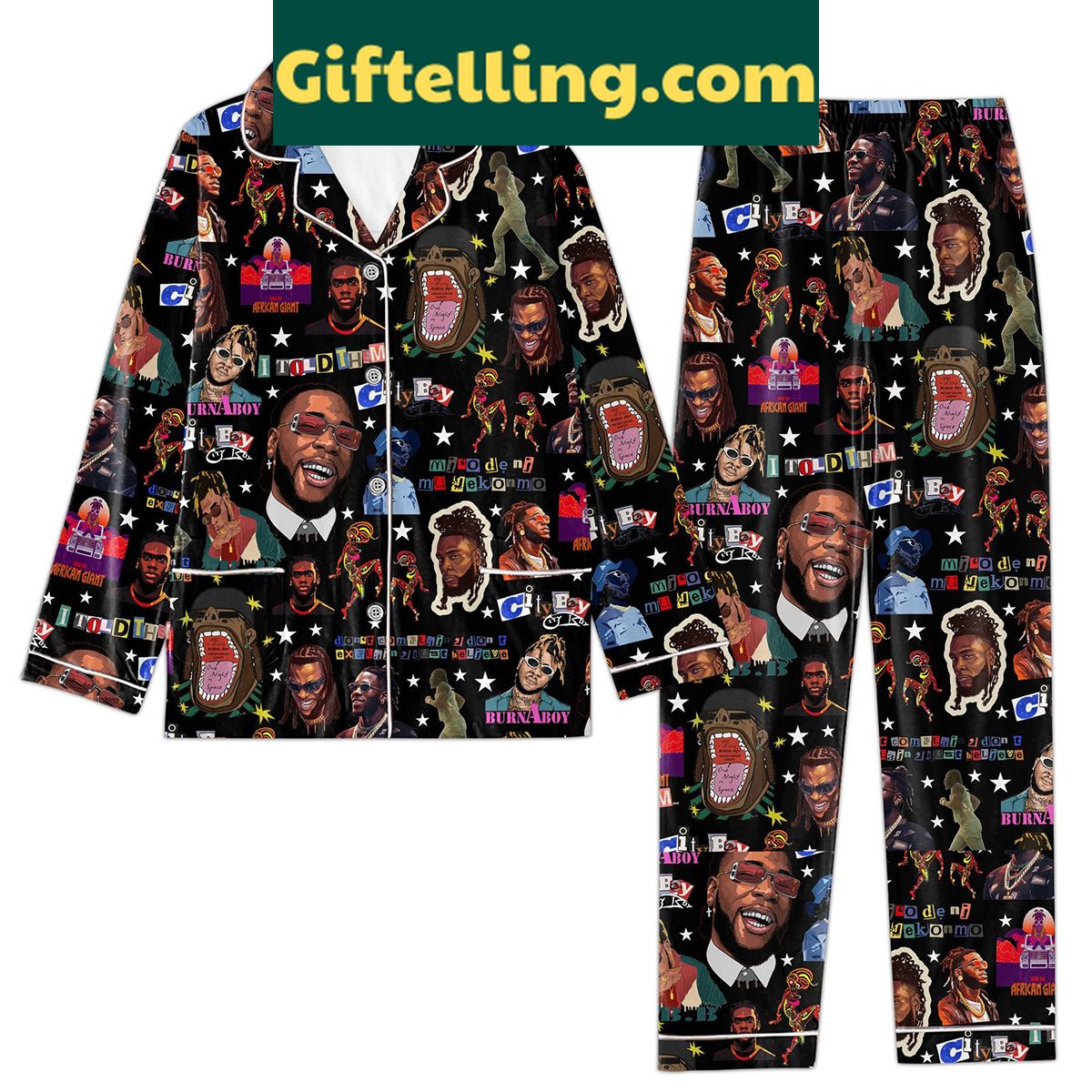 burna-boy-pajamas-set-black-design-polyester-sleepwear-for-music-lovers-2 Burna Boy Black Design Polyester Pajamas Set