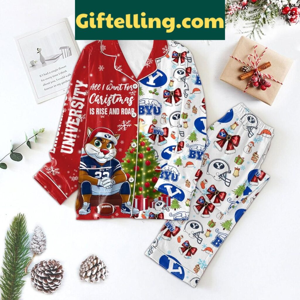 BYU Cougars holiday polyester pajamas set