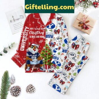 BYU Cougars holiday polyester pajamas set