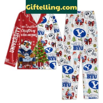 BYU Cougars holiday polyester pajamas set