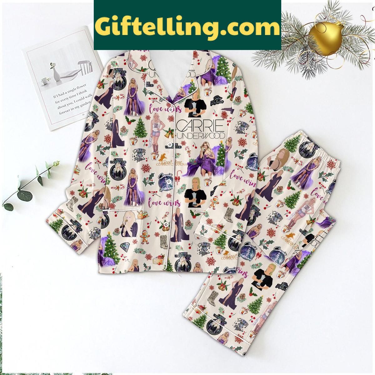 Carrie Underwood Love Wins Merry Christmas 2024 Polyester Pajamas Set Carrie Underwood Love Wins Merry Christmas 2024 Polyester Pajamas Set