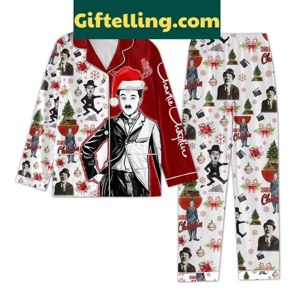 Charlie Chaplin Snow Merry Christmas Pajamas Set with festive holiday design