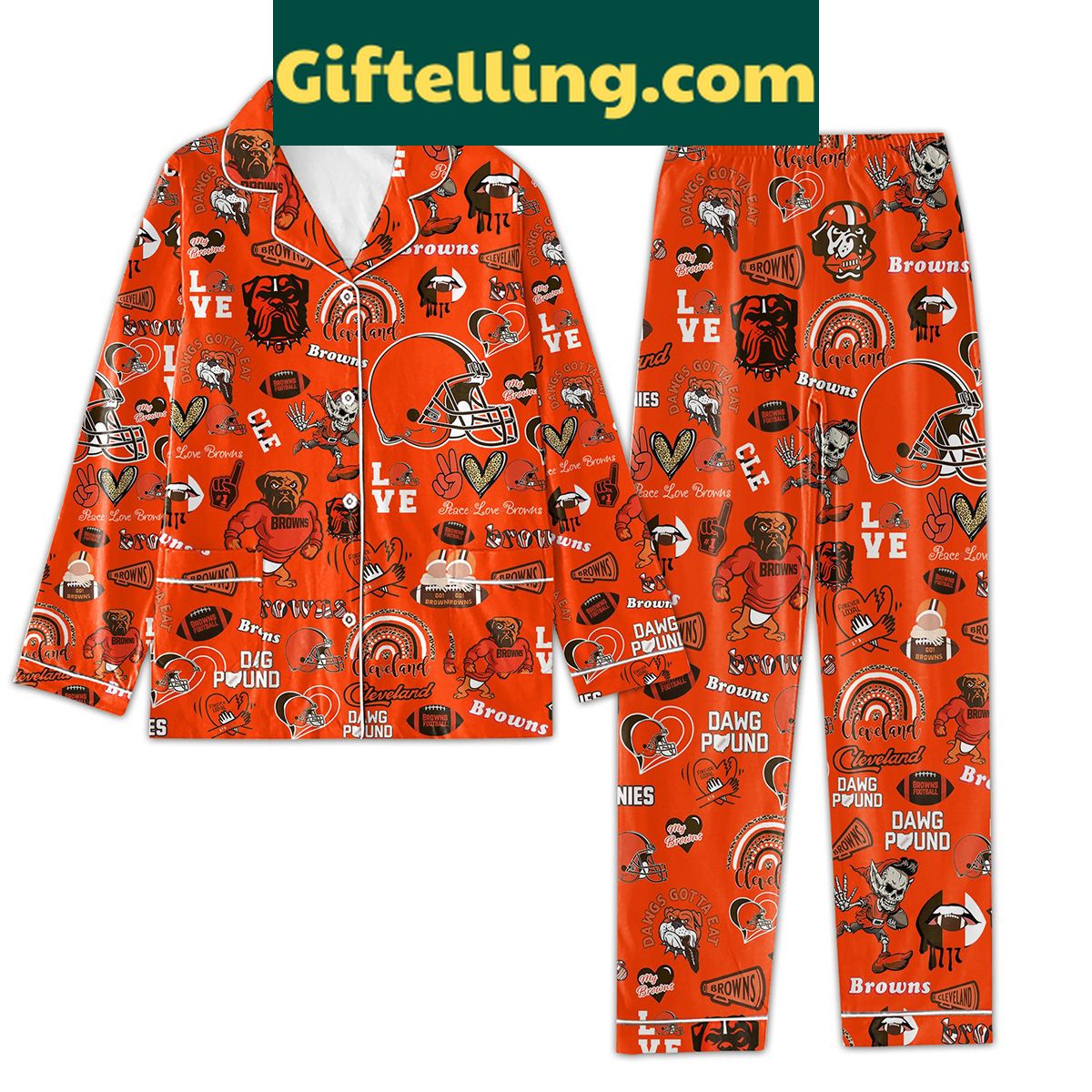chicago-bears-beardown-love-pajamas-set-for-the-ultimate-fan-2 Chicago Bears Beardown Love Pajamas Set, featuring a pair of matching pants and top with the Bears logo and heart pattern