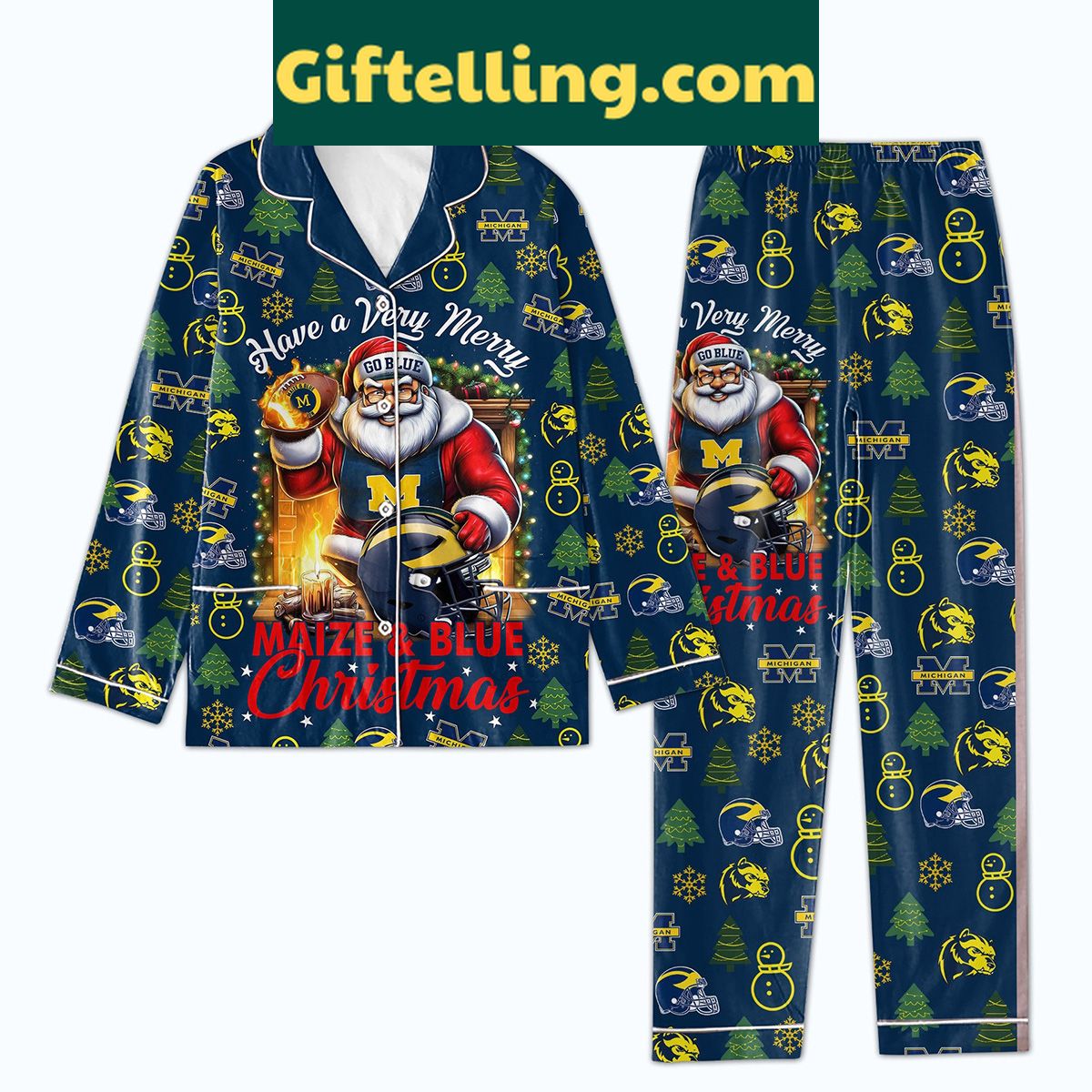christmas-pajamas-set-have-a-very-merry-maize-and-blue-holiday-1 Have A Very Merry Maize And Blue Christmas Pajamas Set