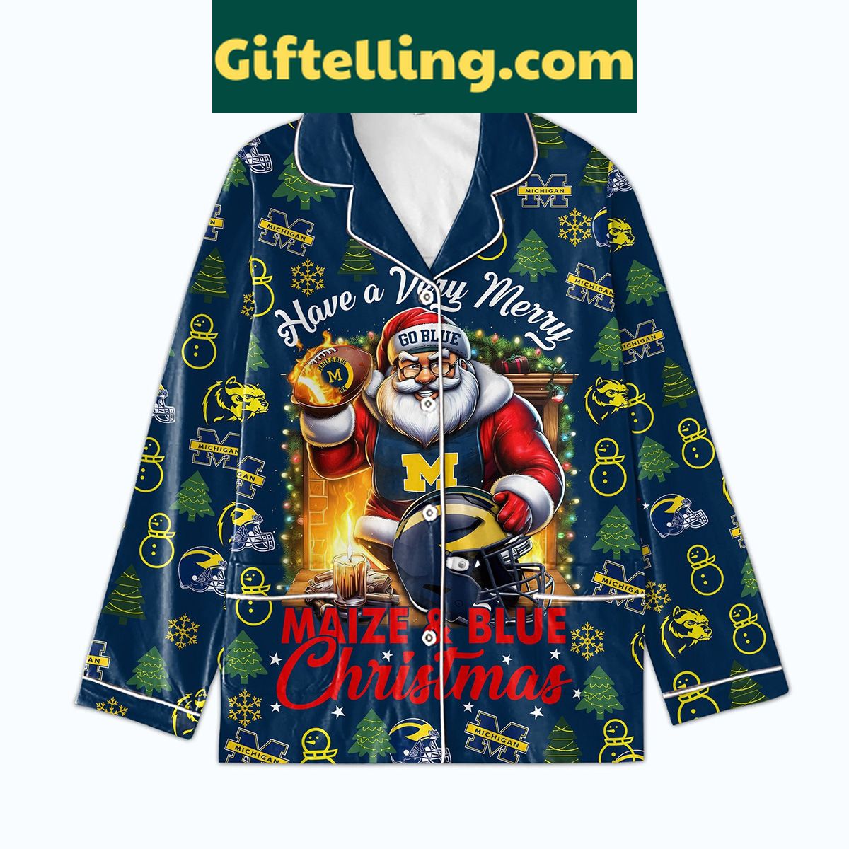 christmas-pajamas-set-have-a-very-merry-maize-and-blue-holiday-3 Have A Very Merry Maize And Blue Christmas Pajamas Set