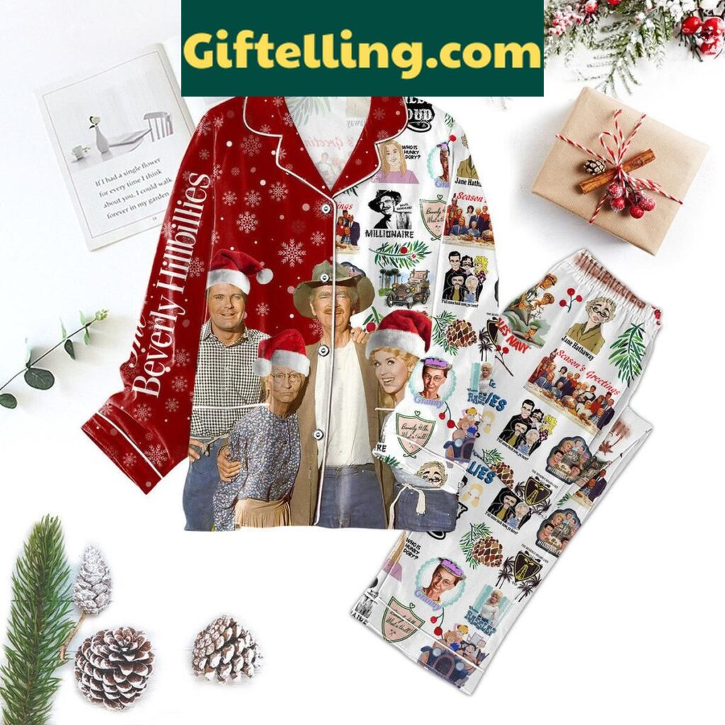 The Beverly Hillbillies Christmas Season's Greetings Polyester Pajamas Set, festive holiday themed pajamas